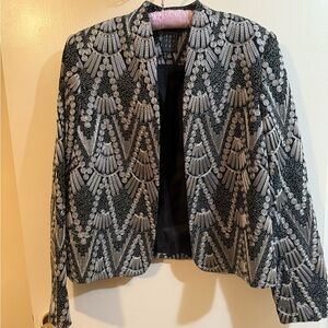 Due per Due black jacket/blazer. Beautiful white stitching. Size 12